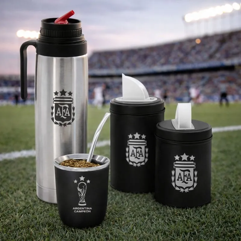 Termo Media Manija Plateado y Mate Viajero Clubes Fútbol