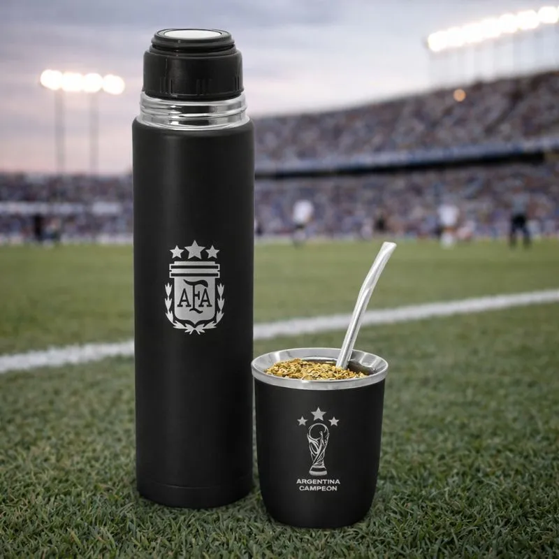 Termo negro y mate viajero clubes fútbol